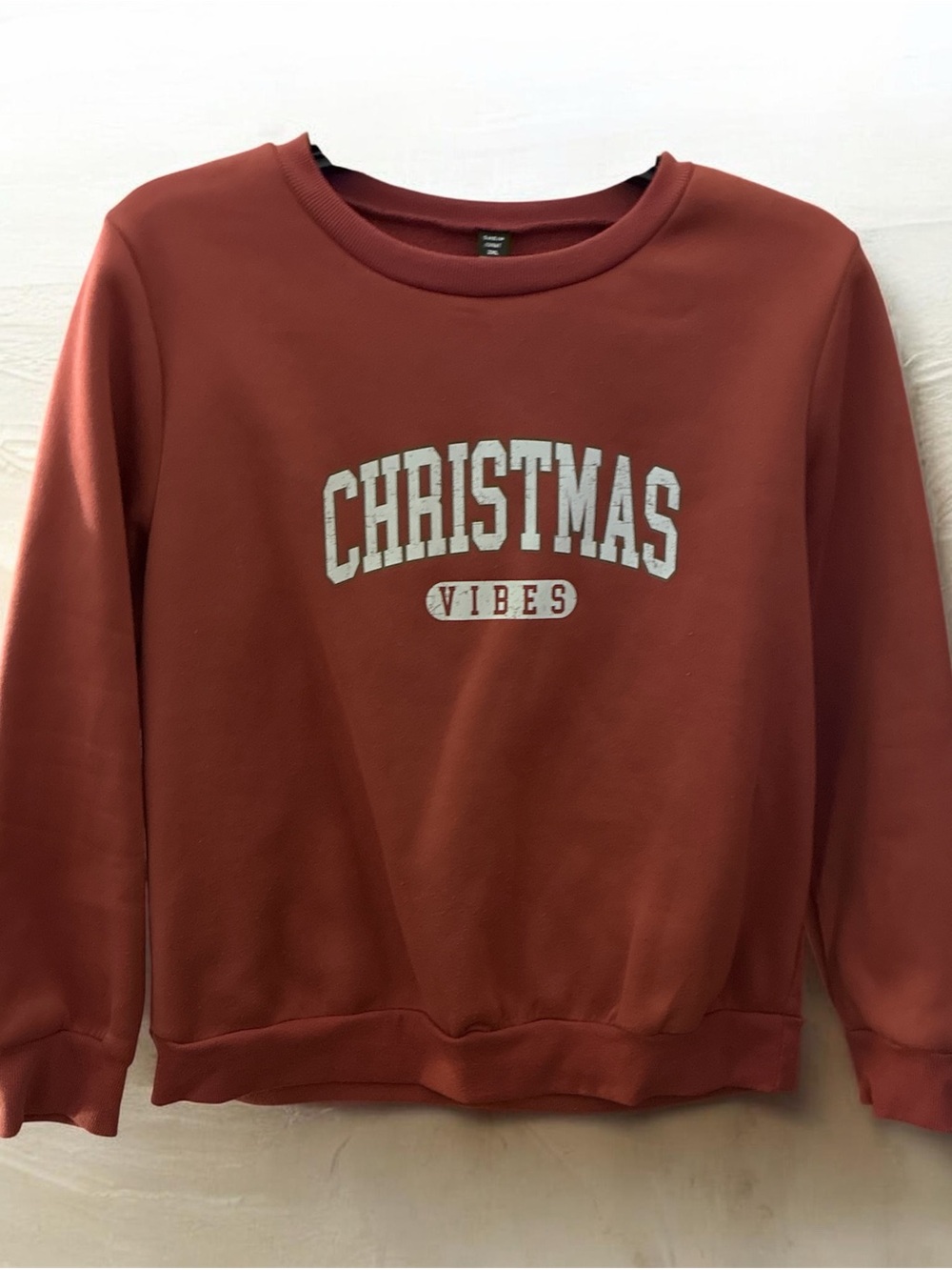 SHEIN Brick Red "Christmas Vibes" Crewneck Sweatshirt